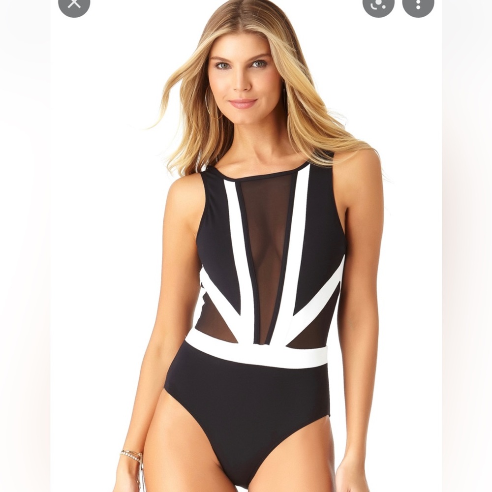 NWT Anne Cole 1 Piece Black/White w/ Mesh Panels - Women’s 14